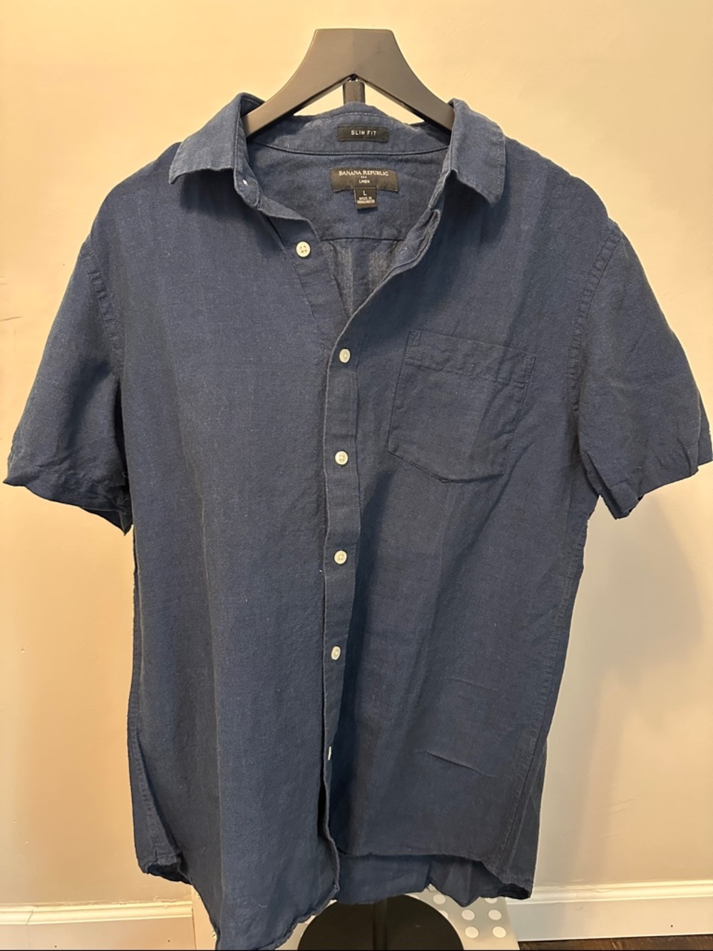 Banana Republic Navy Short-Sleeve Linen Blend Button-Down Shirt